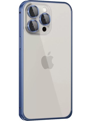Bezos iPhone 15 Pro Max Metal Bumper Mat Kapak - Lacivert