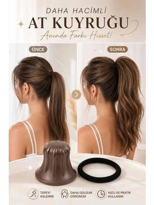 Invictus Design Kadın Kahverengi Lastik Toka Hediyeli At Kuyruğu Saç Şekillendirici Hacim Verici Dolgunlaştırıcı Volüm Ponytail Hair Aksesuar Pratik Aparat 2'li Set