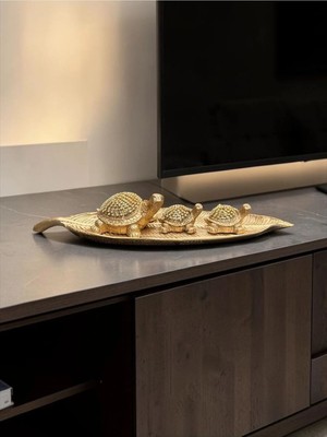St. Morritz Dekoratif Polyester Üçlü Tabaklı Taşlı Kaplumbağa Set Gold