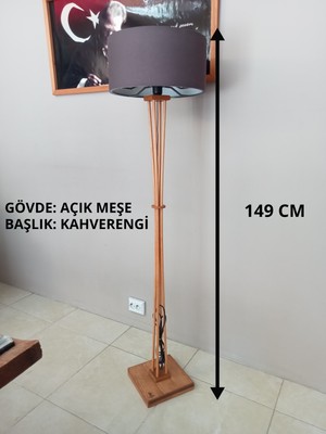 Balsa Dekor Açık Meşe Ahşap Lambader-Kahverengi Başlık-Anahtarlı Kablo