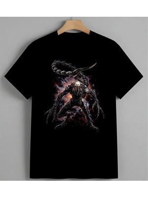 Uzayli Canavar Korku Sanat Unisex Erkek Kadın Oversize Tişört Siyah
