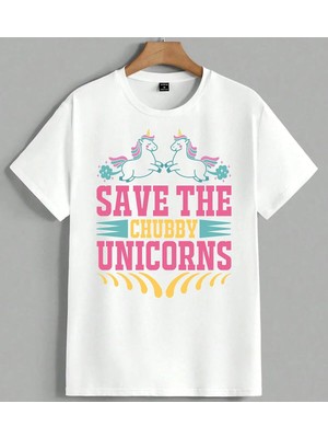 Unicorn Kurtarma Chubby Unisex Oversize Tişört Beyaz