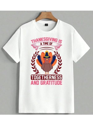 Thanksgiving Hindi Kusu 2 Unisex Oversize Tişört Beyaz