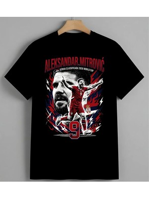 Mitrovic Futbolcu Serbia Unisex Erkek Kadın Oversize Tişört Siyah