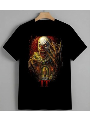 It Korku Pennywise Palyaco Unisex Erkek Kadın Oversize Tişört Siyah
