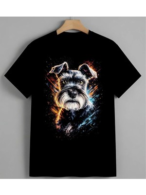 Renkli Kopek Su Boya Sanat Unisex Erkek Kadın Oversize Tişört Siyah