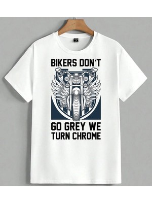 Motosiklet Kanatli Biker Unisex Oversize Tişört Beyaz