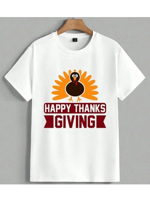 Happy Thanksgiving Hindi Kusu Unisex Oversize Tişört Beyaz