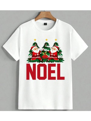 Noel Baba Noel Yilbasi Agaci Unisex Oversize Tişört Beyaz