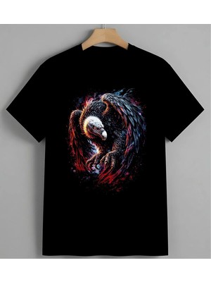 Akrep Renkli Suluboya Art Baskılı Unisex Erkek Kadın Oversize Tişört Siyah