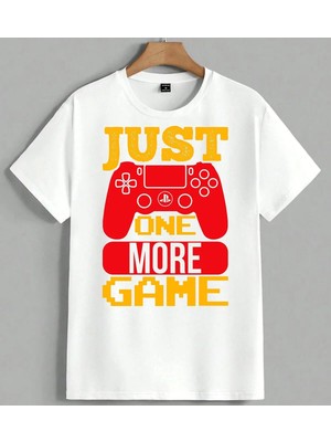 Just One More Oyun Konsolu Unisex Oversize Tişört Beyaz