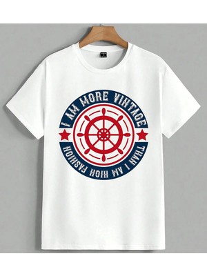 Denizci Logosu Gemi Unisex Oversize Tişört Beyaz