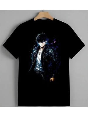 Beyaz Sac Anime Karakter Mavi Syh Unisex Erkek Kadın Oversize Tişört Siyah