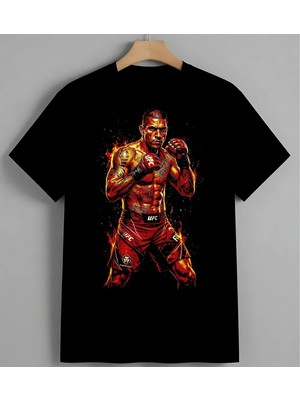 Ufc Dovuscu Ates Enerji Boks Baskılı Unisex Erkek Kadın Oversize Tişört Siyah