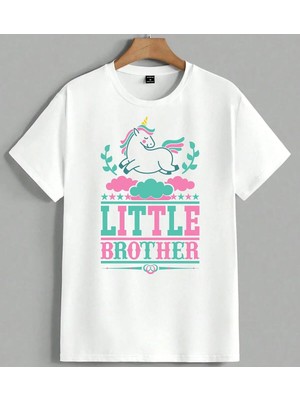 Little Brother Unicorn Unisex Oversize Tişört Beyaz