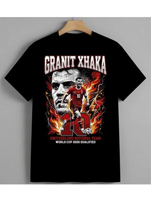 Grant Xraka Futbolcu Isvicre Syh Unisex Erkek Kadın Oversize Tişört Siyah