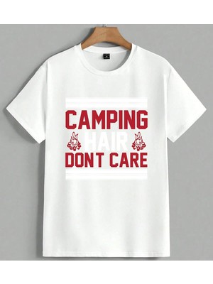 Camping Dont Care Kamp Ates Unisex Oversize Tişört Beyaz