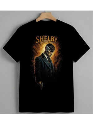 Shelby Distillery Vintage Adam Baskılı Unisex Erkek Kadın Oversize Tişört Siyah