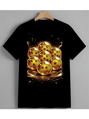 Dragon Ball Yildizli Kure Syh Unisex Erkek Kadın Oversize Tişört Siyah
