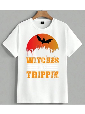 Witches Trippin Cadi Turuncu Unisex Oversize Tişört Beyaz