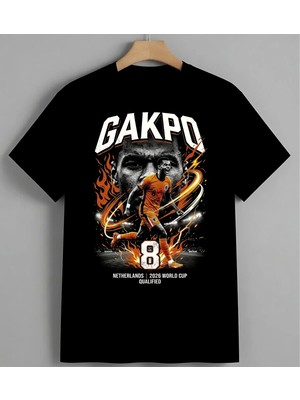 Gakpo Futbolcu Hollanda Orange Syh Unisex Erkek Kadın Oversize Tişört Siyah