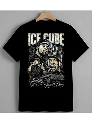 Ice Cube Rapper Portre Hip Hop Syh Unisex Erkek Kadın Oversize Tişört Siyah