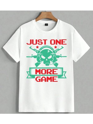 Just One More Oyun Kafatasi Unisex Oversize Tişört Beyaz