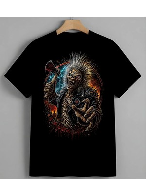Zombie Ilustrasyon Karikatur Unisex Erkek Kadın Oversize Tişört Siyah