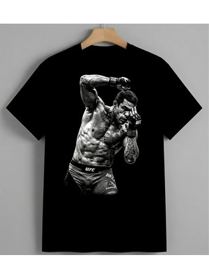 Ufc Dovuscu Boks Poz Kas Baskılı Unisex Erkek Kadın Oversize Tişört Siyah