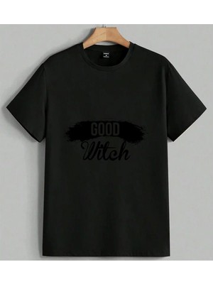 Good Witch Siyah Firca Text Baskılı Unisex Erkek Kadın Oversize Tişört Siyah