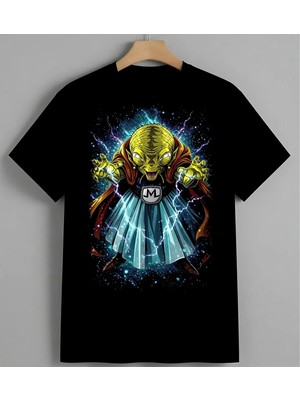 Uzayli Neon Elektrik Enerji Unisex Erkek Kadın Oversize Tişört Siyah
