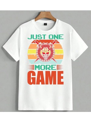 Just One More Oyun Kuru Kafa Unisex Oversize Tişört Beyaz