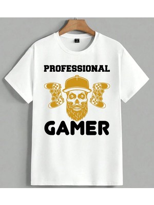 Professional Gamer Kuru Kafa Unisex Oversize Tişört Beyaz
