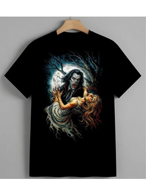 Korku Sanat Ruh Izi Fantastik Unisex Erkek Kadın Oversize Tişört Siyah