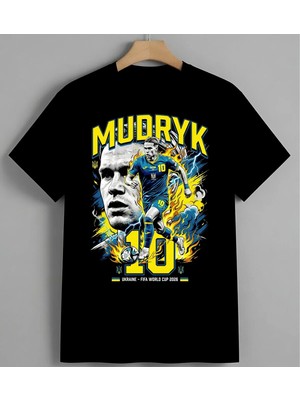 Modryk Futbol Ukrayna Ates Unisex Erkek Kadın Oversize Tişört Siyah
