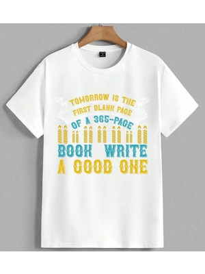 Kitap Motivasyon Yarin Unisex Oversize Tişört Beyaz