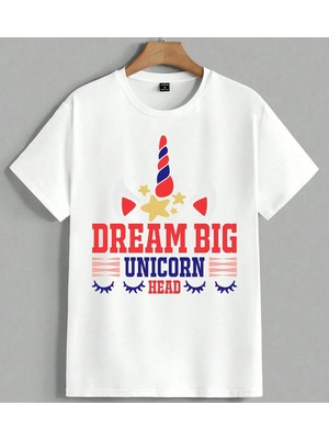 Unicorn Baslik Ruyali Tasarim Unisex Oversize Tişört Beyaz