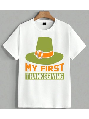 Ilk Suksumu Thanksgiving Sapka Unisex Oversize Tişört Beyaz