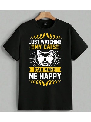My Cats Sari Tasarim Can Make Baskılı Unisex Erkek Kadın Oversize Tişört Siyah