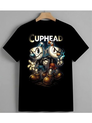 Cuphead Vintage Oyun Karakter Syh Unisex Erkek Kadın Oversize Tişört Siyah