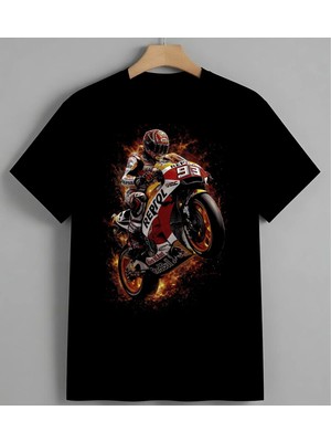 Motorsiklet Yarisi Kirmizi Unisex Erkek Kadın Oversize Tişört Siyah