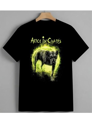 Alice In Chains Sari Baskılı Unisex Erkek Kadın Oversize Tişört Siyah