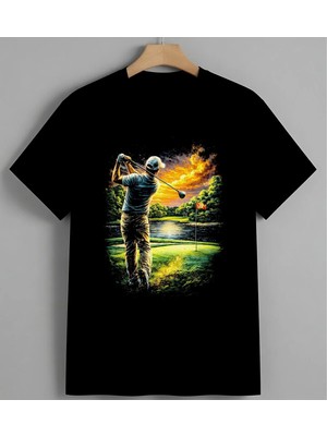 Golf Skor Ates Atilim Spor Syh Unisex Erkek Kadın Oversize Tişört Siyah