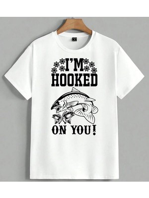 Im Hooked Balik Avci Siyah Unisex Oversize Tişört Beyaz