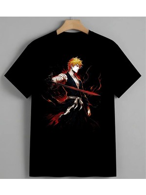 Saric Sac Kilo Savac Anime Baskılı Unisex Erkek Kadın Oversize Tişört Siyah