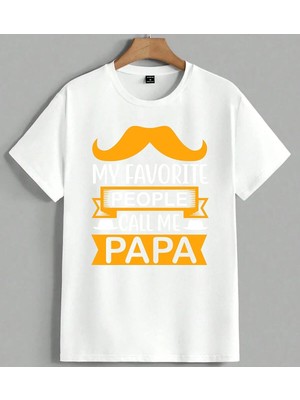 Papa Biyik Turuncu Logo Unisex Oversize Tişört Beyaz