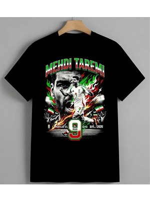 Melli Tademi Iran Futbol Ates Unisex Erkek Kadın Oversize Tişört Siyah
