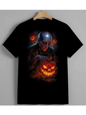 Halloween Iblisi Kuru Kafalar Syh Unisex Erkek Kadın Oversize Tişört Siyah