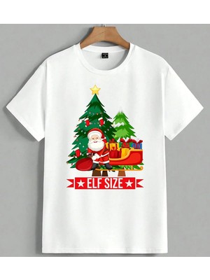 Noel Baba Elf Size Yilbasi Unisex Oversize Tişört Beyaz