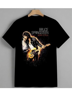 Born To Run Springsteen Gitar Syh Unisex Erkek Kadın Oversize Tişört Siyah
